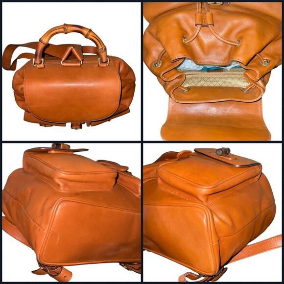 Gucci Vintage Brown Leather and Bamboo Backpack Bag With Dust bag main image 10